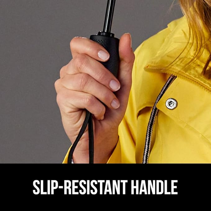GORILLA GRIP Strong Stick Umbrella for Rain, Compact Travel One-Click Automatic Open Close, Lightweight, Portable, US Designed Reinforced Fiberglass Ribs, Wind Resistant, Easy Collapse, Rainbow