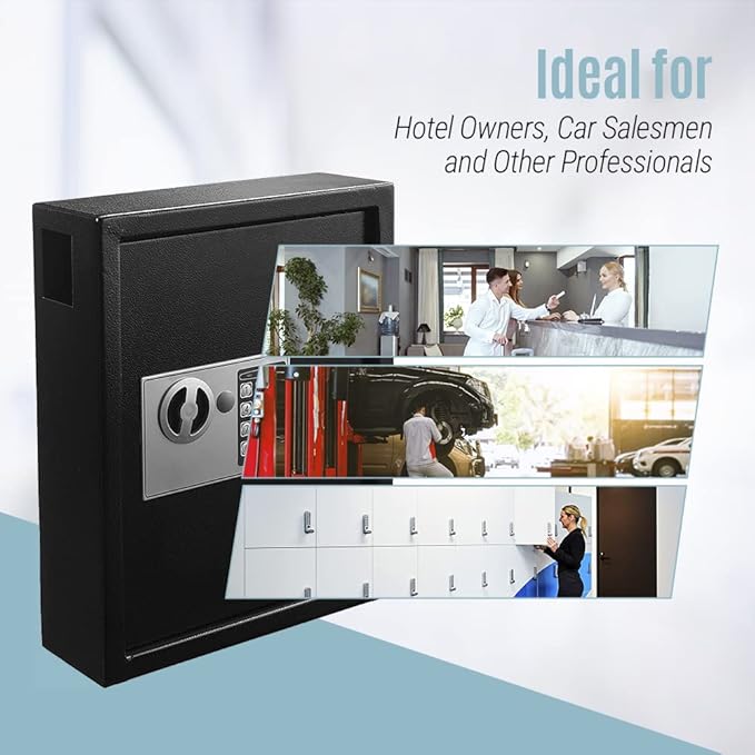 Adiroffice Key Holder Wall Mount - 40-keys Lock Box with Code, Key Cabinet Wall Mount, Valet Parking Key Box, Car Dealer Key Cabinet - Space Saving Locking Key Box Wall Mount with Digital Lock
