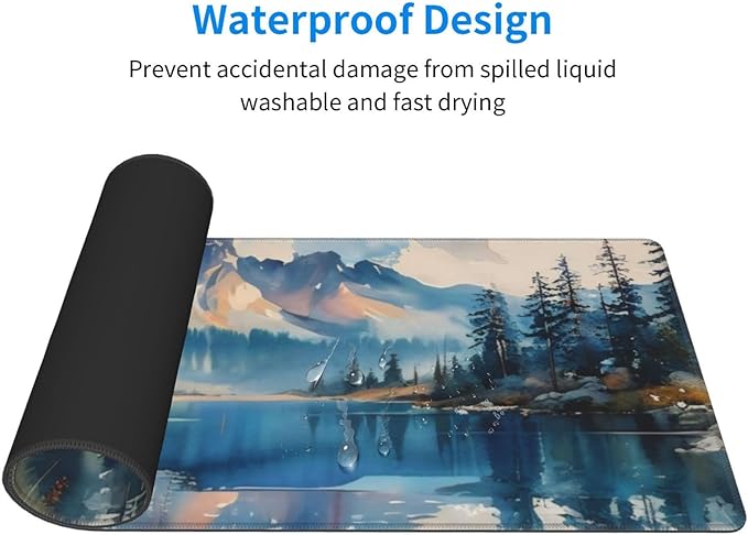 Gaming Mouse Pad, Large Non-Slip Rubber Base Mousepad, Keyboard Mouse Mat, Desk Pad with Stitched Edges, 31.5x11.8inch,Mountain River