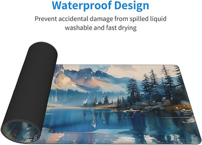 Gaming Mouse Pad, Large Non-Slip Rubber Base Mousepad, Keyboard Mouse Mat, Desk Pad with Stitched Edges, 31.5x11.8inch,Mountain River