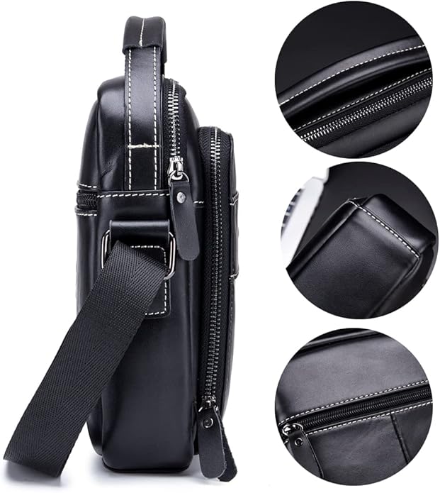KPYWZER Genuine Leather Shoulder Bag Small Men Messenger Pack Handbag Sling Crossbody Bag Man Purse for Business