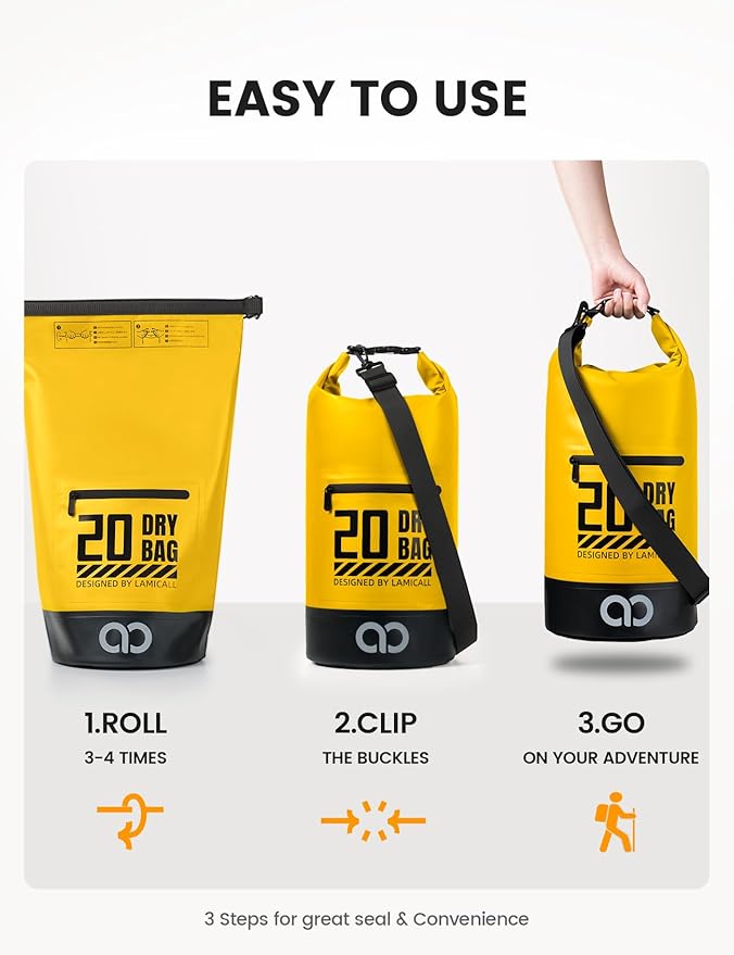Lamicall Dry Bag Waterproof Backpack - [Zippered Pocket] 5L/10L/20L/30L/40L Roll Top Waterproof Bag with Water Proof Phone Pouch, Floatable Drybag for Swimming, Boating, Kayaking, Camping, Beach