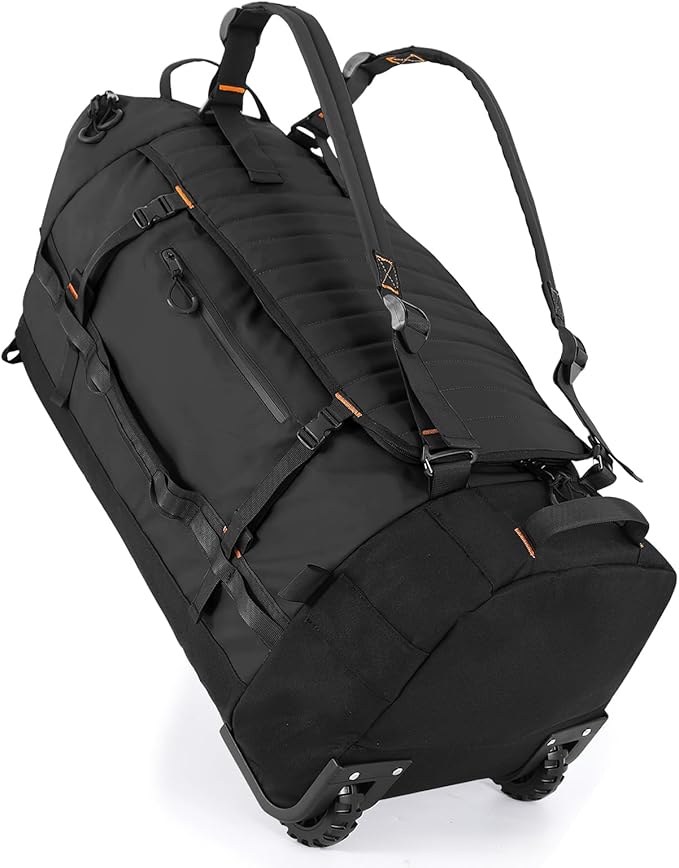 Rolling Duffle Bag with Wheels,86L 30”Folding Duffle Backpack with 2 Wheels,Travel Bag with Separate Shoe Compartment,Black