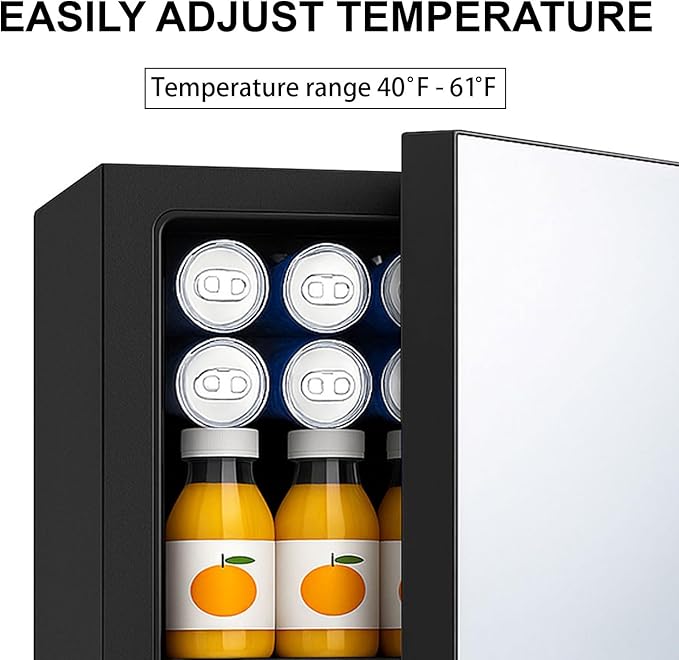 0.9 Cu.Ft Mini Refrigerator and Beauty Fridge, 24 Cans Mini Fridge with Mirror Door, Temperature Control, Removable Shelf, Compact Cooler for Bedroom, Dorm, Office, Beverage Beauty Storage