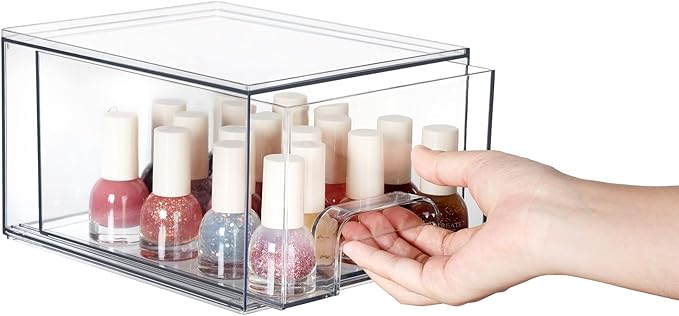 Vtopmart 2 Pack Small Clear Stackable Storage Drawers,Acrylic Bathroom Makeup Organizer,Plastic Storage Bins For Vanity, Undersink, Kitchen Cabinets, Pantry, Home Organization