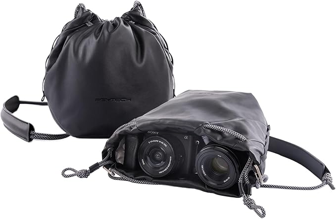 PGYTECH OneGo Drawstring Small Camera Bag, Leather Soft Camera Pouch compatible with Mirrorless Cameras/Nikon/Canon/Sony/Fuji Camera Case
