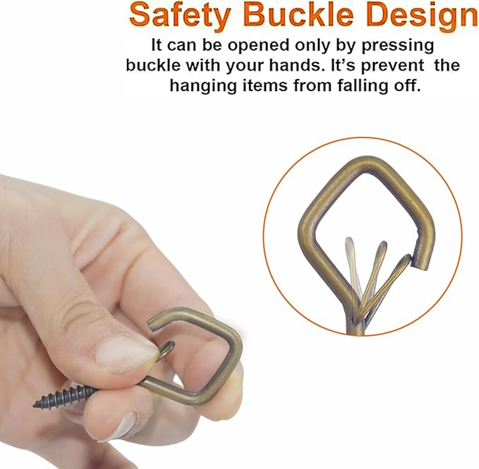 10 PCS Eye Screw Hooks for Hanging Heavy Duty with Safety Buckle.Metal Ceiling Hooks for Hanging Plants,Cup,Wind Chime,Bird Feeders,String Lights at Indoor&Outdoor,2.36 Inches Black