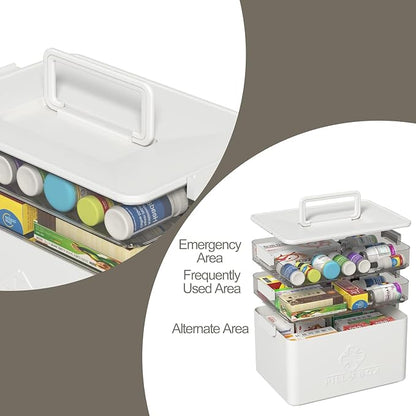 Xyskin 3 Tier Medicine Organizer, Multipurpose Medical Box with Removable Tray, Empty First Aid Kit for Home(White)