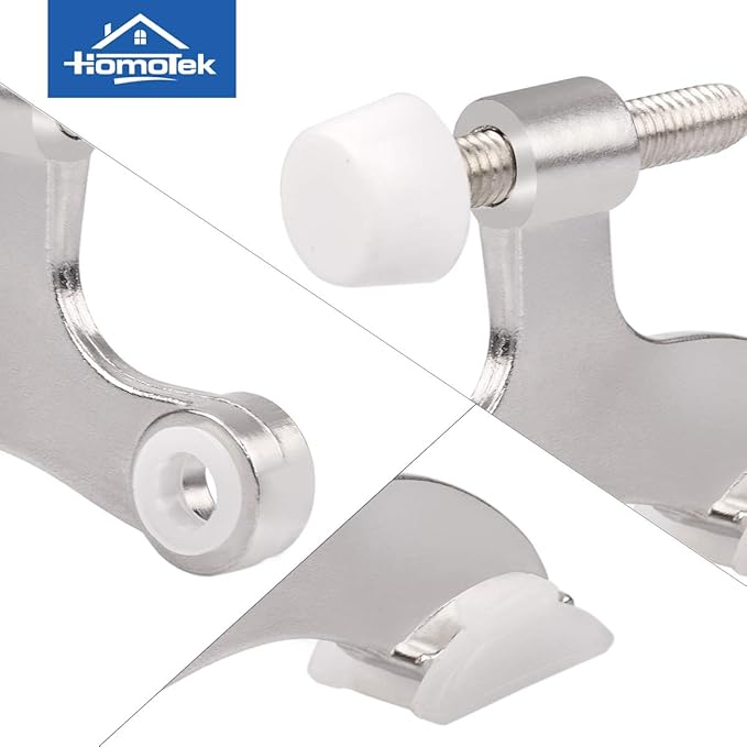 HOMOTEK 8 Pack Hinge Pin Satin Nickel Door Stopper,Adjustable Deluxe Heavy Duty Door Stopper 2-1/2"x1-3/4,with White Rubber Bumper Tips