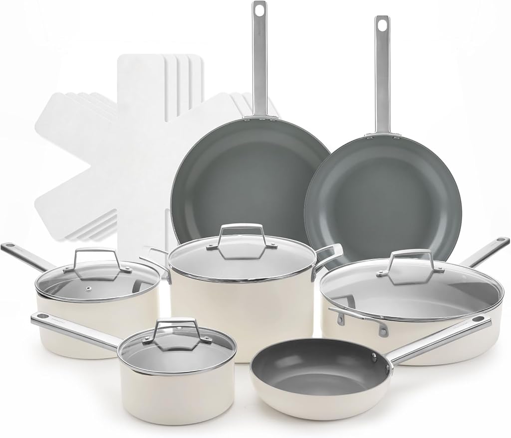 ChefRobot Nonstick Ceramic Cookware Set Healthy Pots And Pans Set Induction Kitchen Cookware sets Non Toxic Pots And Pan Set,PFOA ＆ PTFE Free (18 pcs)