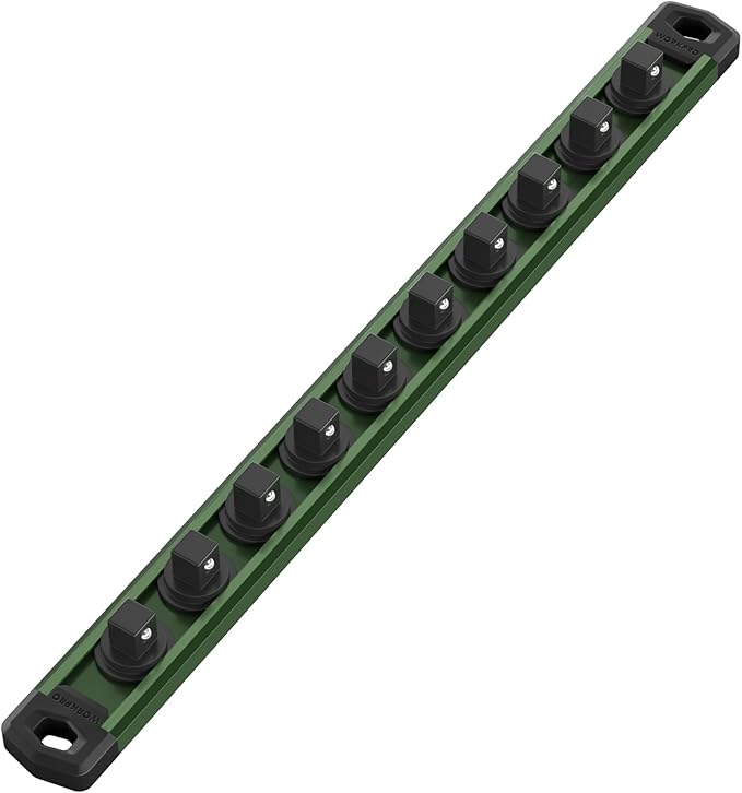 WORKPRO Magnetic Socket Organizer, 3/8-Inch Drive Aluminum Alloy Sockets Rail, Heavy Duty Sockets Holder, Socket Rack Kit 3/8-Inch x 10 Clips Green (Socket not Included)