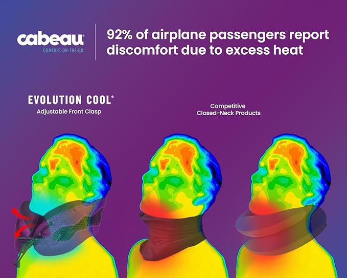 Cabeau Long Haul Flight Cooling Travel Neck Pillow – Evolution Cool – Supportive Memory Foam with Airflow Vents – Compact with Carrying Case (Black)