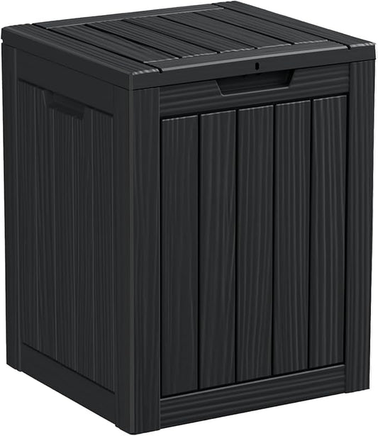 28 Gallon Deck Box,Resin Outdoor Storage Box with Lockable for Patio Furniture, Pool Accessories, Garden Tools Waterproof Outside Storage Box, Black