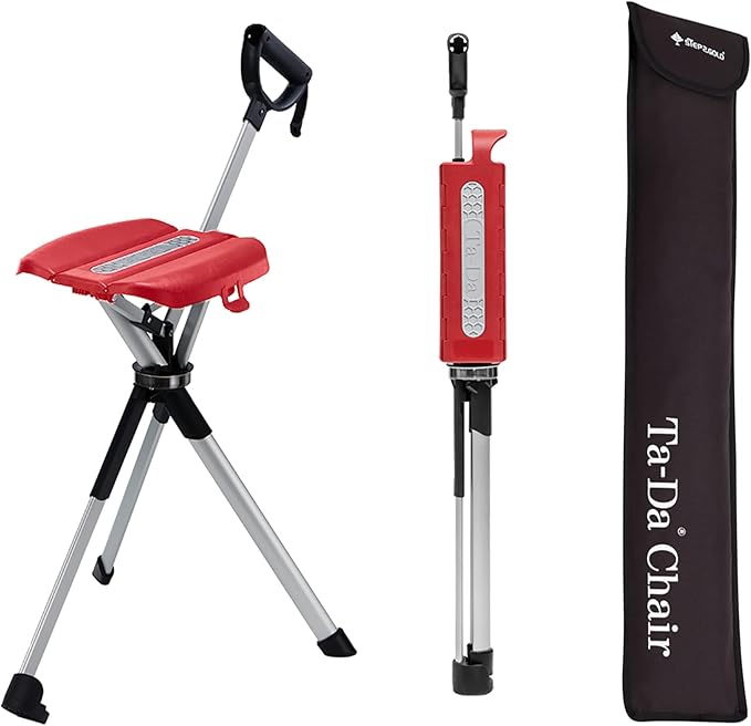 STEP2GOLD Ta-Da Chair Series 2- Portable Walking Stick, Cane with Seat, Foldable Chair, Hiking Stick, for Camping, Hiking, Lightweight Aluminum, Easy Carry, Anti-Slip