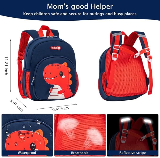 Padgene Toddler Backpacks Kids Preschool Backpack Waterproof Neoprene Animal Schoolbag Lunch backpack 3D Cartoon Mini Travel Bag for Boys Girls Ages 3-5
