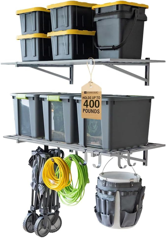 StoreYourBoard Heavy Duty Garage Shelf Wall Mount 2ft x 4ft – Wall-Mounted Shelving for Storage & Organization – Heavy Duty Garage Shelves for Tools, Bins, & Equipment – Holds 400 lbs - Black