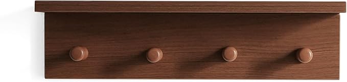 Entrance Coat Rack ，Coat Hooks, Wall-Mounted Wooden Hook Rack, Wall-Mounted Shelves are Very Suitable (Teak Colored Veneer)