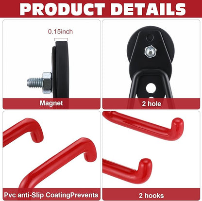 Landhoow Large Magnetic Hooks Heavy Duty Garage Magnet Hooks Strong Storage Utility Magnetic Hangers with Anti Slip Rubber Coating for Indoor and Outdoor Hanging(Red,6 Pcs)