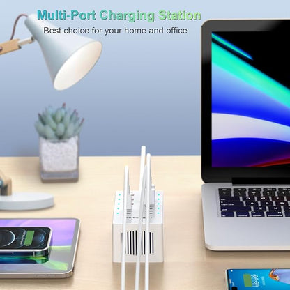 USB C Charging Station Cell Phone Wall Charger 10Ports USBC Fast Charging Power Hub Cube 4 USB C 6 USB A Charger Block Power Strip Dock Adapter for iPhone 15/14/13 iPad Android Smart Phones