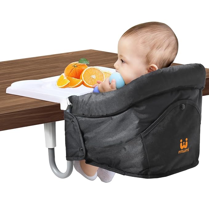 MTWML Hook On High Chair with Tray,Portable Baby High Chair That Attaches to Table,Clip On Fast Table High Chair for Babies and Toddlers.Baby Feeding Seat for Dining Table and Counter (Pure-Black)