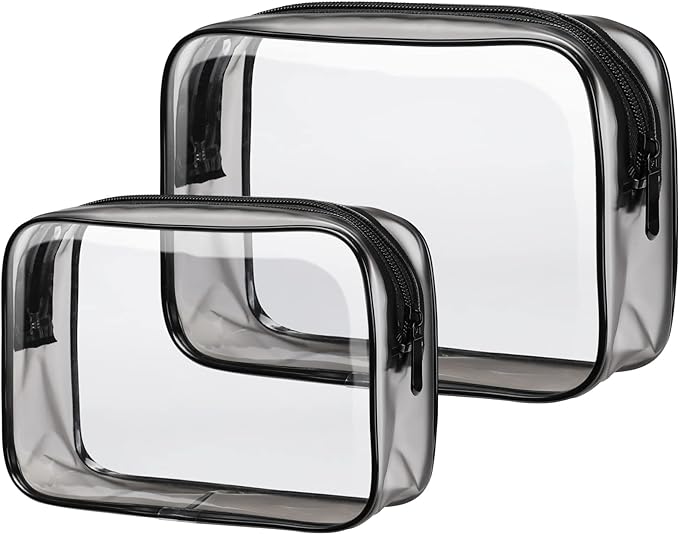 PACKISM TSA Approved Toiletry Bags - 2 Pack Clear Toiletry Bags Clear Travels Bags for toiletries, Cosmetic Bags with Zipper Carry on Toiletry Bag Airport Airline Compliant Bag, Black
