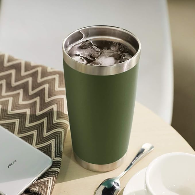 DOMICARE 20oz Stainless Steel Tumbler Bulk with Lid, Double Wall Vacuum Insulated Travel Mug, Powder Coated Coffee Cup, Army Green, 8 Pack