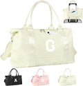 Initial Travel Duffel Bag Sports Gym Bag for Kids Teen Birthday Gifts,Beige Personalized Weekender Bag Carry On Dance Bags for Women Men,Waterproof Monogram Overnight Bag with Trolley Sleeve(Letter G)