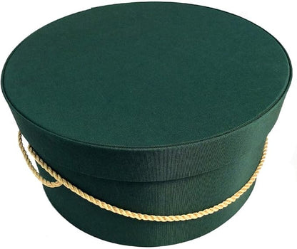 Sarah's Hat Boxes Classic Dark Green Hat Box – 21.5" x 11.5" (Dia. x Ht.) Handmade in USA – Odorless Non-Toxic Adhesive, Cording Handle – Premium Storage for Hats & Accessories