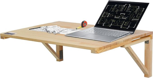 VEVOR Wall-Mounted Folding Table, 31.5 x 23.62 inch, Wooden Drop Leaf Floating Desk with Iron Bracket for Small Spaces, Home Office, Dining, Laundry Room, Kitchen, Bar