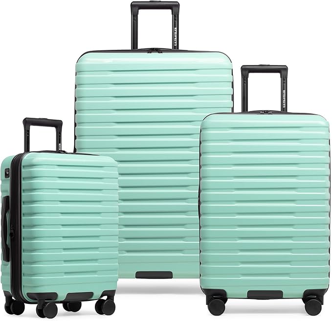 U.S. Traveler Boren Polycarbonate Hardside Rugged Travel Suitcase Luggage with 8 Spinner Wheels, Aluminum Handle, Mint, 3-Piece Set, USB Port in Carry-On