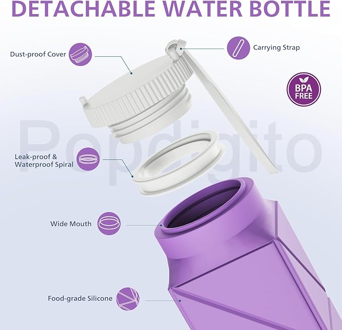 2pcs 610ml Collapsible Water Bottles Upgrade Foldable Water Bottle BPA Free Reusable Lightweight LeakProof Silicone Water Bottles 20.6oz for Travel Gym Hiking Office Camping Sport