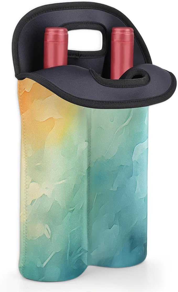 Wine Carrier Tote Bag - 2 Bottle Neoprene Insulated Holder with Soft Grip Handle, Perfect for Travel, Picnic, Gifting