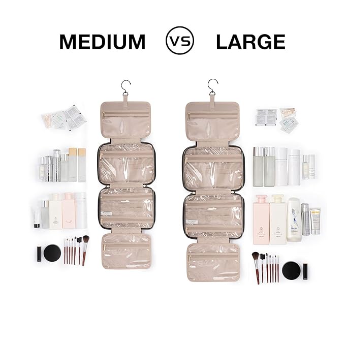 BAGSMART Toiletry Bag Travel Bag with Hanging Hook, Water-resistant Makeup Cosmetic Bag Travel Organizer for Accessories, Shampoo, Full Sized Container, Toiletries (Medium-Grey)