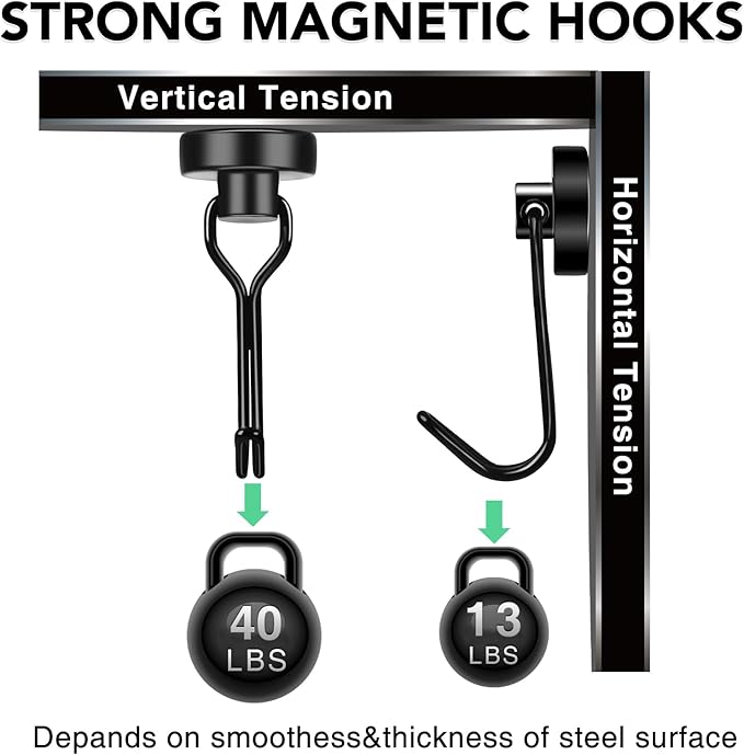MIKEDE Strong Magnetic Hooks, 40LBS Black Swivel Swing Hooks Heavy Duty, Rare Earth Magnets with for Fridge, Grill Cruise Cabins, Hanging, Kitchen - 28 Pack