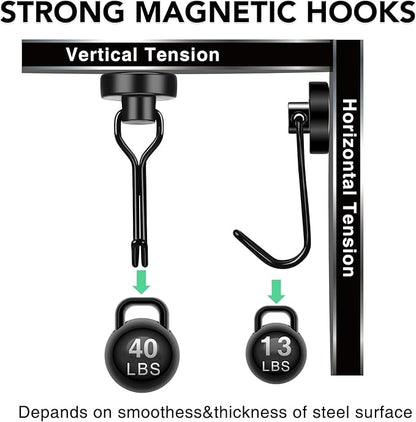 MIKEDE Strong Magnetic Hooks, 40LBS Black Swivel Swing Hooks Heavy Duty, Rare Earth Magnets with for Fridge, Grill Cruise Cabins, Hanging, Kitchen - 28 Pack