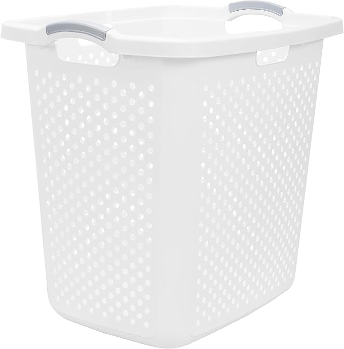 (2-Pack), 2.5 Bushel Plastic Dirty Laundry Basket, White, With two Handles.Ideal for Families, Apartments, and Dormitory Rooms。