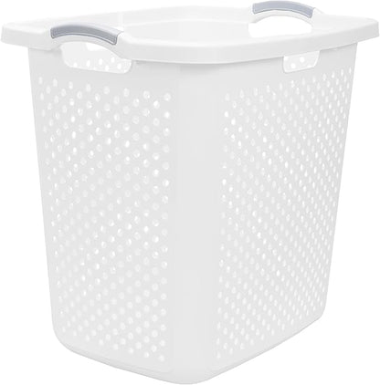(2-Pack), 2.5 Bushel Plastic Dirty Laundry Basket, White, With two Handles.Ideal for Families, Apartments, and Dormitory Rooms。