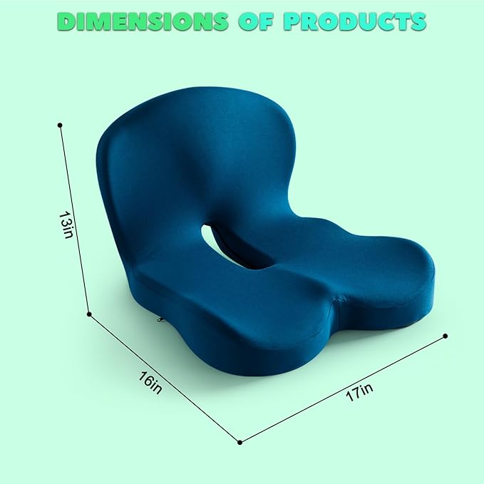 Buttocks Cushion for Office Chair Memory Foam Seat Pad for Butt Support Tailbone Relief Ergonomic Chair Cushion for Home Car Travel or Work (Navy Blue)