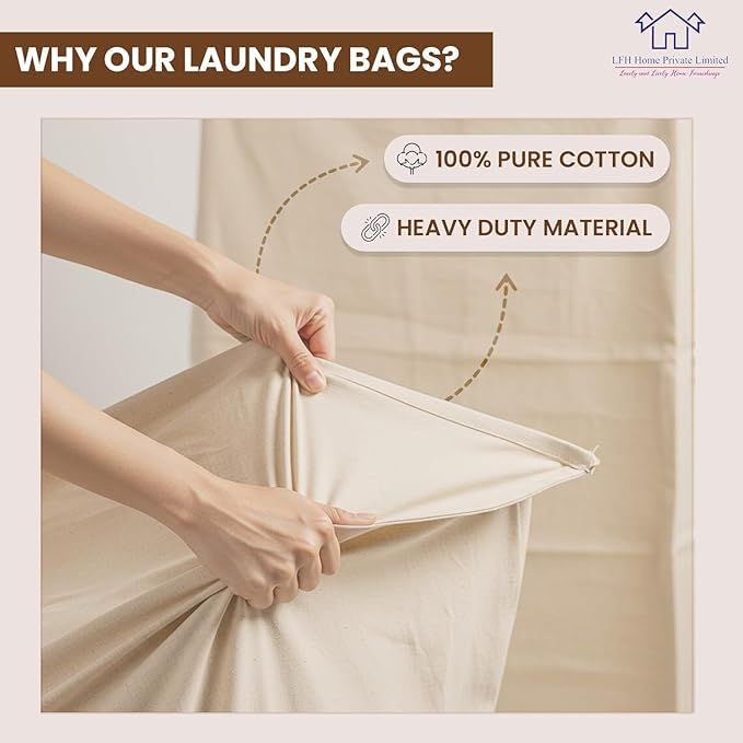 LFH Home Large Premium 100% Cotton Canvas Laundry Bag with Drawstring and Handles Heavy Duty, Multi-Use, and Washable for Home, Travel, College or Storage 20x30 (Pack of 2)-Natural Thanks Giving