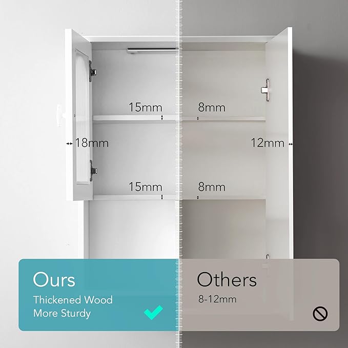 Bathroom Wall Cabinet with Lighting & Tissue Hole, Wall Mounted Glass Door Medicine Cabinet Over Toilet Storage for Laundry Room Kitchen