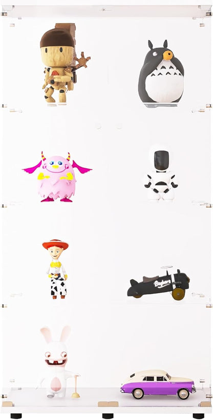 Beauty4U Glass Display Cabinet with 4 Shelves, 2 Doors Curio Cabinets for Living Room, Bedroom, Office, White Floor Standing Glass Bookshelf, Quick Installation