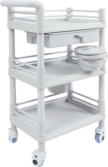 Medical Mobile Trolley Cart, Salon Storage Cart Movable Organizer Rolling Beauty Organizer Trolley 2 Foot-Operated Locking Castors 3 Open-Fronted Drawers 2 Waste Bins 176.37 Lbs Load Capacity