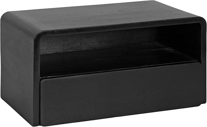 Kate and Laurel Kato Modern Wood Floating Side Table with Drawer; 18 x 10 x 9; Black; Contemporary Wooden Floating Nightstand for Bedroom Bedside Table
