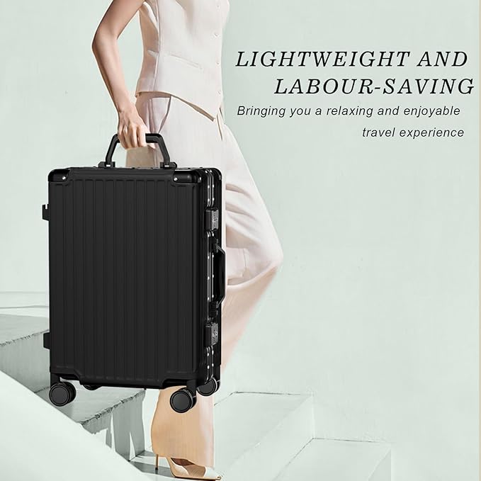 AnyZip Luggage PC+ABS Aluminum Frame Zipperless Checked Luggage Hard Shell Suitcase with TSA Lock Double Spinner Wheels 24 Inch Black