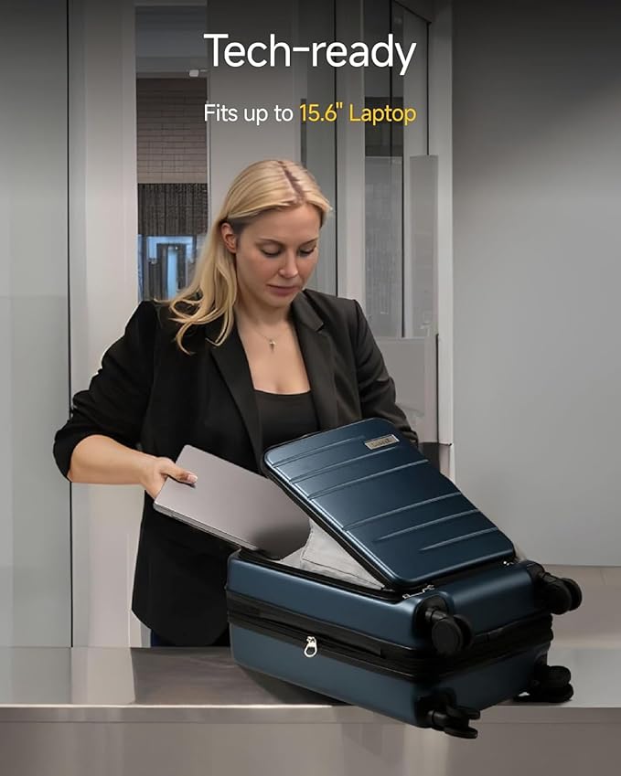 LUGGEX Carry On Luggage 22x14x9 Airline Approved, Expandable Polycarbonate Suitcase with Front Pocket (Charcoal Metallic, 20 Inch, 35L)