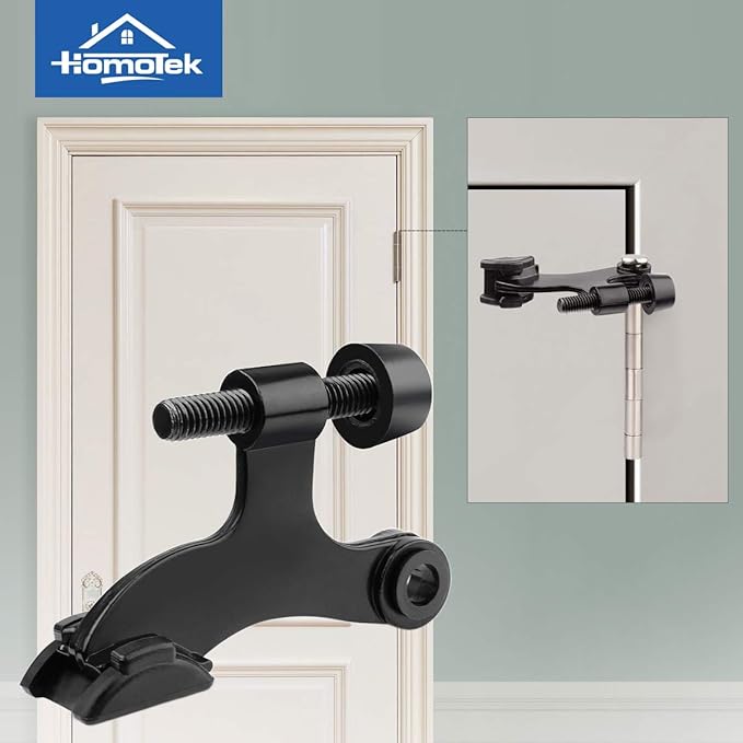 HOMOTEK 8 Pack Hinge Pin Black Door Stopper,Adjustable Deluxe Heavy Duty Door Stopper 2-1/2"x1-3/4”,with Black Rubber Bumper Tips