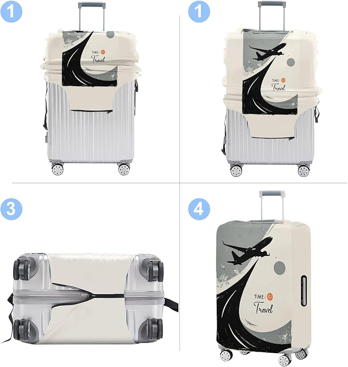 Suitcase Cover with Time to Travel Design, Luggage Protector, Fit for 24-26Inch Luggage Durable Travel Bag Cover with Zipper Closure
