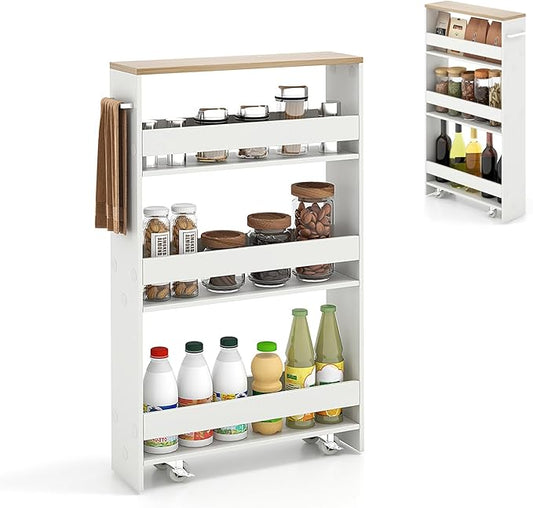 Slim Storage Cart, 4 Tier Rolling Storage Cabinet with 4 Universal Wheels, Convenient Handle, Narrow Laundry Cart for Small Space Bathroom Office