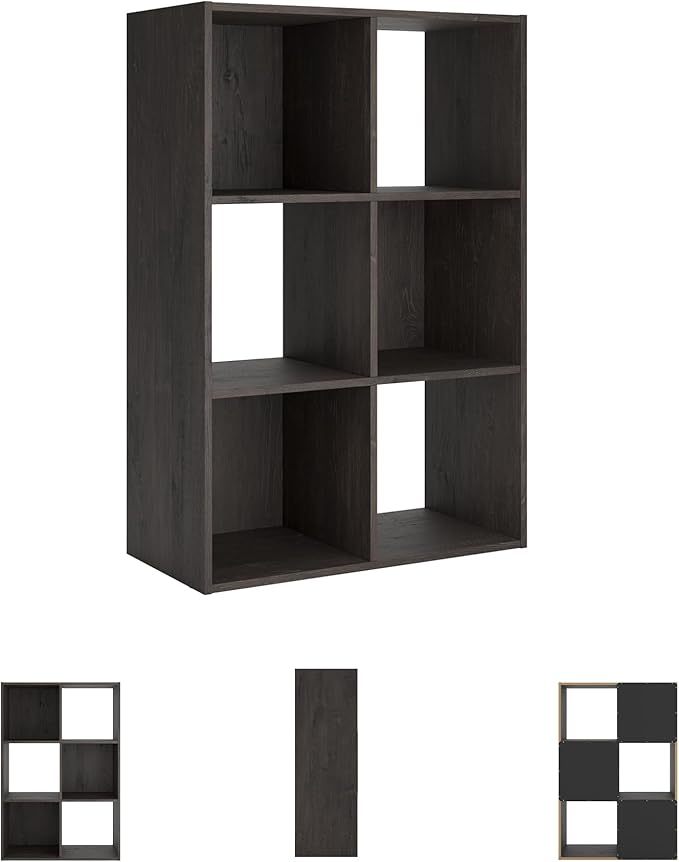 Signature Design by Ashley Piperton 6 Cube Storage Organizer or Bookcase, Charcoal