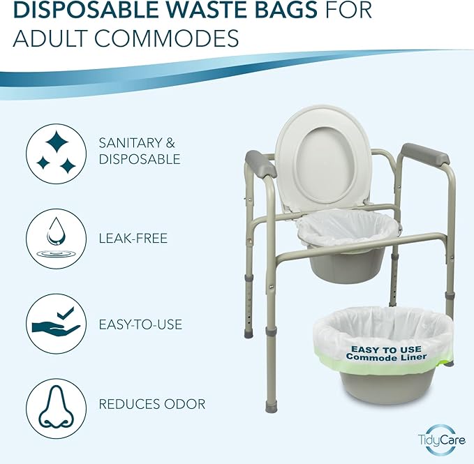 Disposable Bedside Commode Liners for Adult Portable Toilet Chair Seat Bucket and Bedpan | Value Pack of 48 Waste Bags | Universal Fit Liners for Home Medical Care